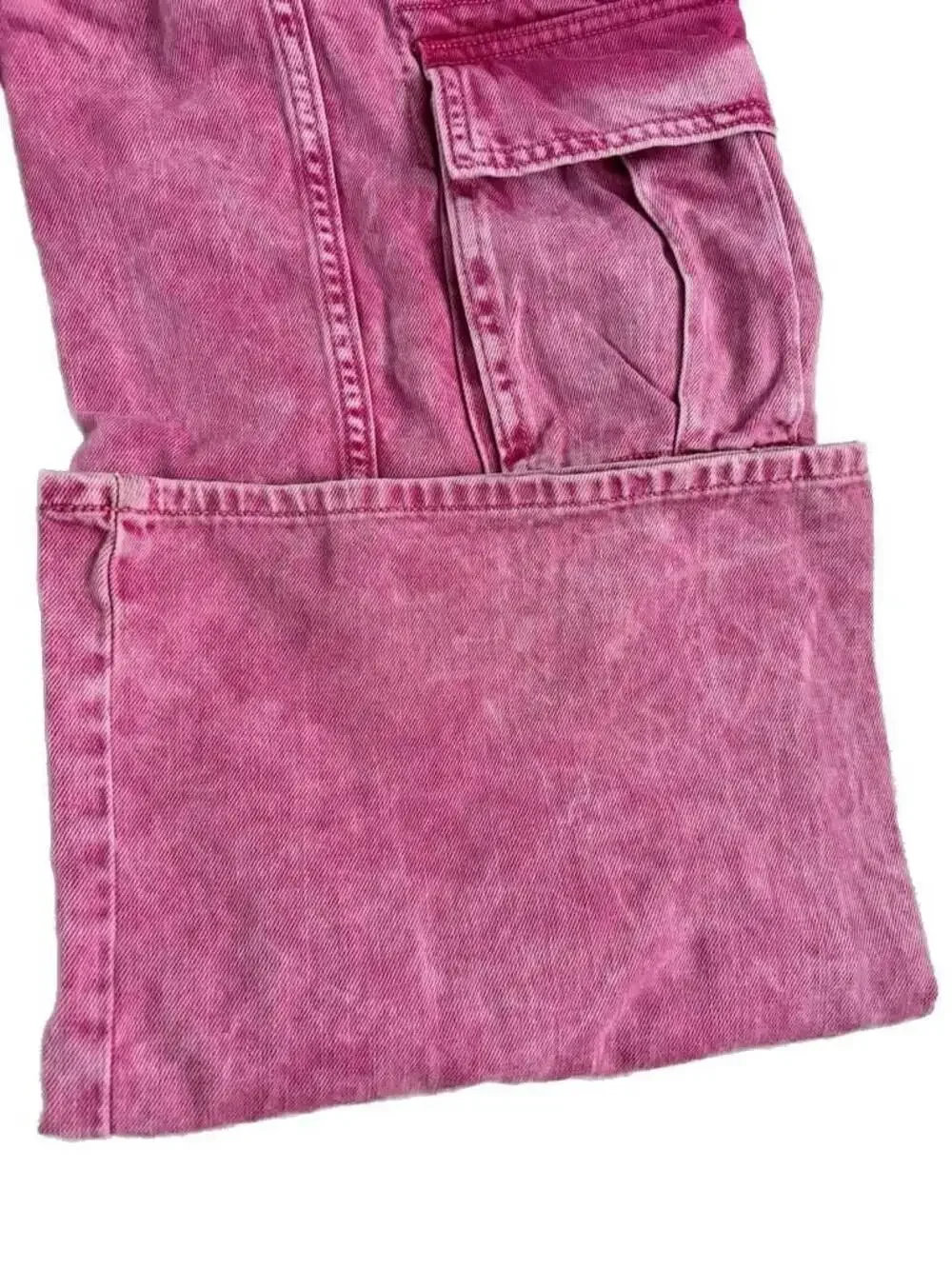 Girls Old Navy Super Baggy Wide-Leg Cargo Jeans in Pink Acid Wash-Girls 14